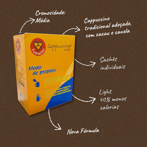 Kit Cappuccino Light Três Corações - 9 Caixas Com 10 Sachês