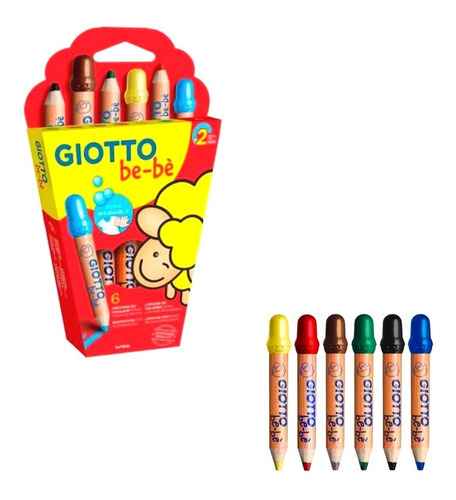 Set De 6 Lapices De Colores Giotto Bebe + Sacapuntas 