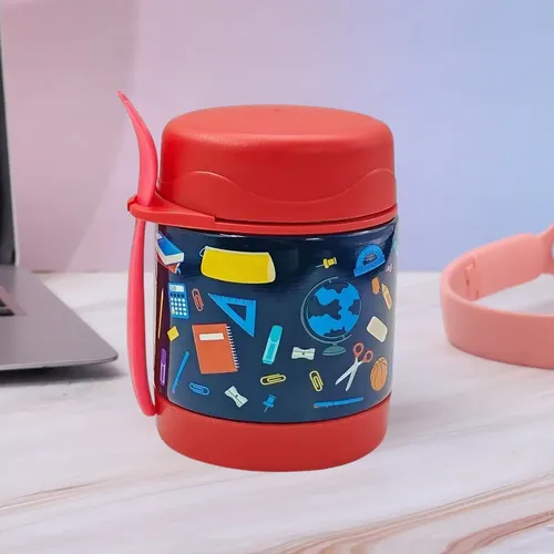 Pote Térmico Infantil Com Talher Lancheira Prática 300 Ml