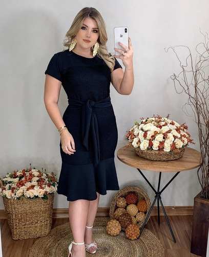 Imagem 1 de 1 de Vestido Preto Tubinho Arrastão Moda Social E Evangélica