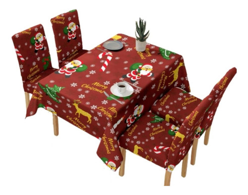 Set Navideño Mantel Navidad + 6 Fundas Sillas Pack Cl-13