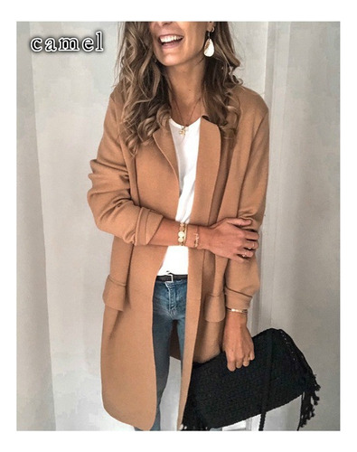 Blazer Casual De Manga Larga Con Bolsillo Falso De Color Lis