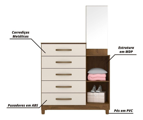 Cômoda Com Espelho E Sapateira Castanho/baunilha