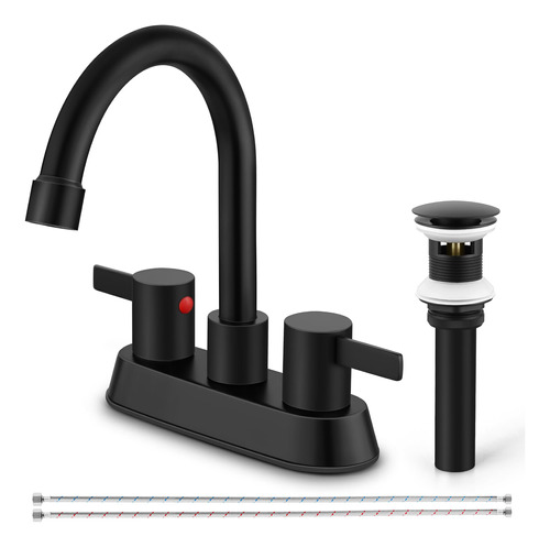 Homikit Juego De Grifo Negro Para Lavabo De Bano, 4 Pulgadas