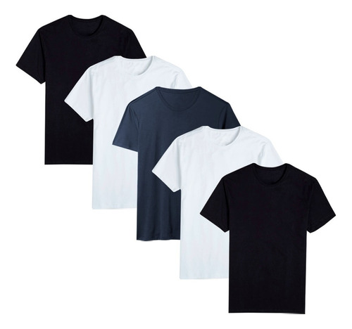 Kit 5 Camisetas Camisa Masculina Básica Slim Lisa