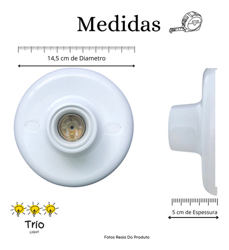 Kit 05 Plafon Simples Branco Bocal E - 27 Paflon Bivolt E-27