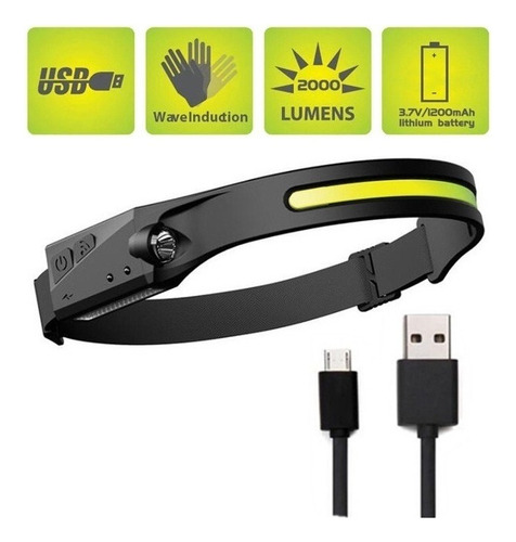 Linterna Frontal Led De Inducción Recargable Por Usb