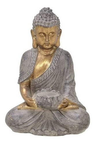 Buda Decorativo Porta Vela Resina 17x12x25cm