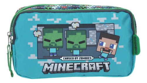 Lapicera Estuche Escola Minecraft Graviola Zombie Mc65608-9 Color Azul