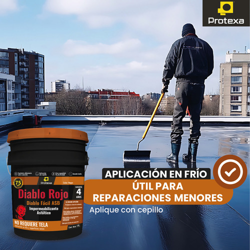 Impermeabilizante Asfaltico Diablo Rojo ASB 19 Lts. Chapopote Líquido Para Impermeabilizar. Protexa 4 Años. Impermeabilizante Asfáltico De Aplicación En Frío Para Concreto, Ladrillo Y Acero.