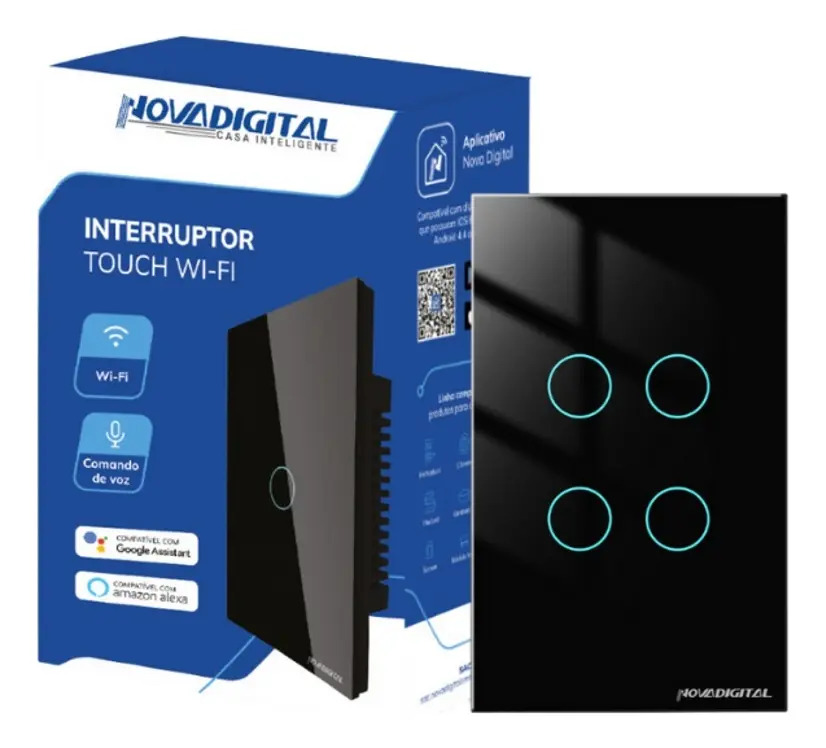 Interruptor de Parede Inteligente Novadigital 4x2 Wi-Fi Touch para Tuya e Smart Life