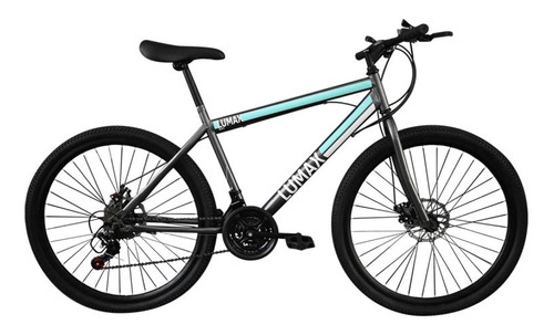 Bicicleta Lumax Rodado 26 Montaña 21 Cambios Shimano Oferta Color Gris/Celeste/Blanco