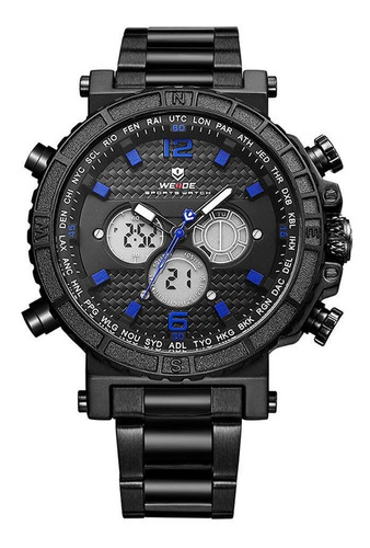 Relógio Masculino Weide Anadigi Wh6305b - Preto E Azul