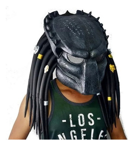 Mascara Capacete Latex Predador Alien Fantasia Halloween Cor Preto