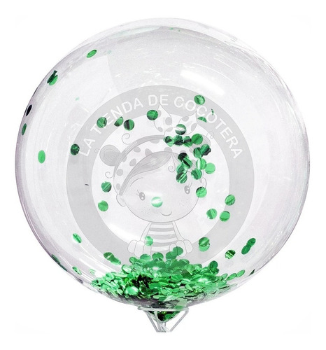 Globo Cristal Burbuja Latex 40 Cm Con Confetti Verde