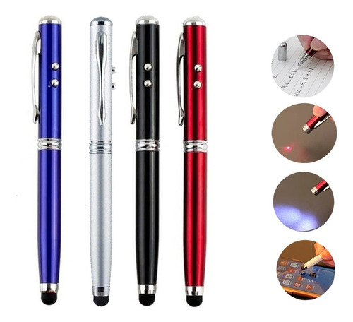 Apuntador Laser Pluma Touch Stylus Luz Led 4 En 1 Full Láser Azul