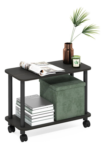 Mesa Auxiliar Rectangular Moderna Con Ruedas Color Espresso