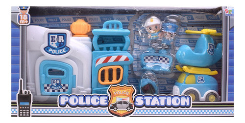 Estación De Policía Con Muñecos Vehículos Y Accesorios Color Azul y Blanco