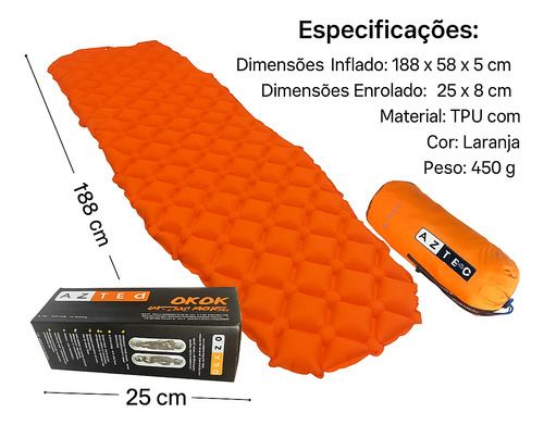 Colchonete Solteiro Auto Inflável Campo Pesca Smart + Bomba
