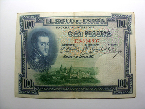 Bela Cédula Espanha 100 Pesetas 1925 Felipe Ii, Autentica.