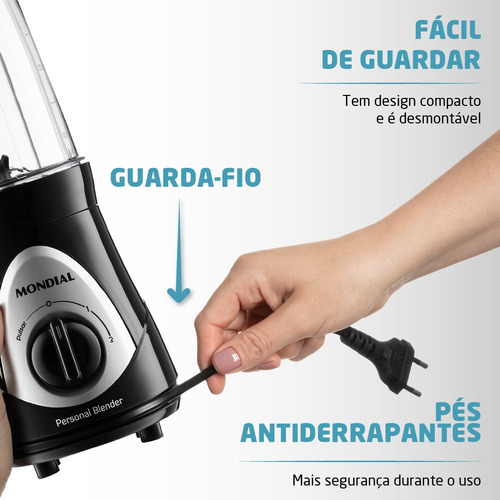 Liquidificador Portátil Mondial Personal Blender Dg-01 750 Ml Preto E Prata Com Jarra De Plástico 127v - Inclui 1 Acessórios Preto/prata