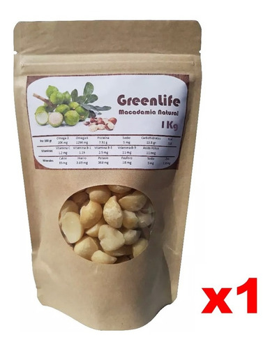 1 Kilo Nuez Macadamia Greenlife 1kg, 100% Fresca Y Natural