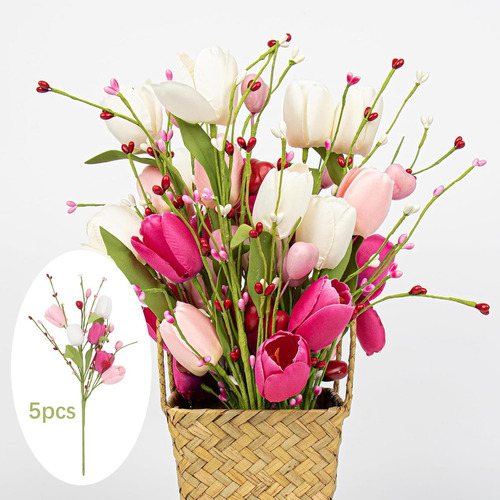 5x Ramas De Flores De Tulipán Artificiales Arreglo Floral