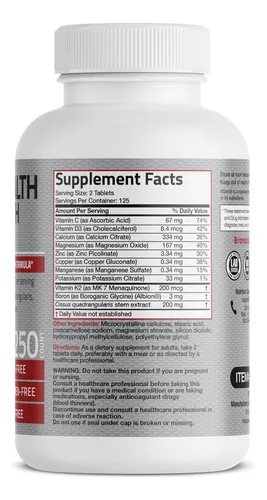 Suplemento Bronson Bone Health & Strength Complex 250 Compri
