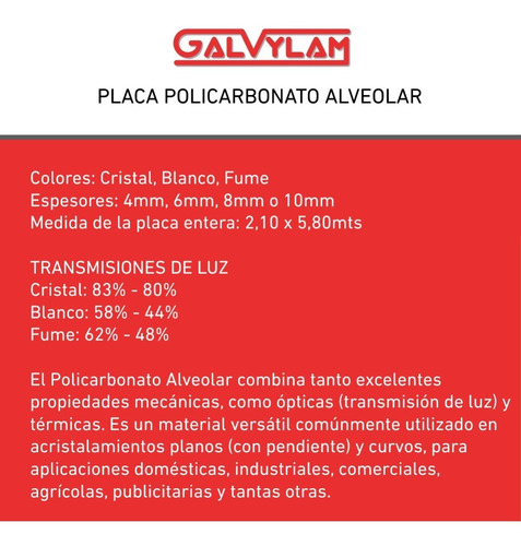 Policarbonato Blanca 4 Mm Placa Completa 2,10 X 5,80 Mts