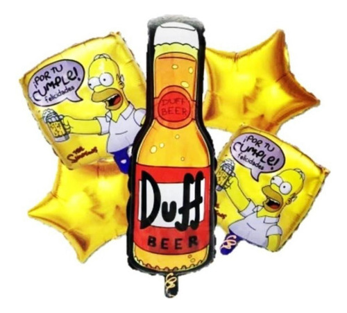 Set 5 Globos De Los Simpsons Cerveza Duff Metalizados Fiesta