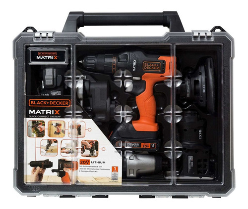 Imagen 2 de 4 de Taladro percutor inalámbrico Black+Decker MTX20K6A 20V + accesorios con maletín de transporte