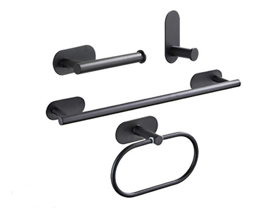 Set Accesorios Adhesivos Para Baño Negro Toallero 4 Piezas
