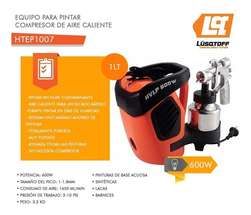 Maquina Para Pintar Latex Lusqtoff 600w Equipo Soplete Pistola Compresor Incluido Aire Caliente