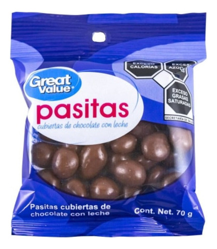 5 Pzas Pasitas Cubiertas Con Chocolate Great Value 70 G