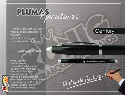 Plumas Personalizadas Elegante, Estuche Y Grabado Láser Gratis, Century Negra
