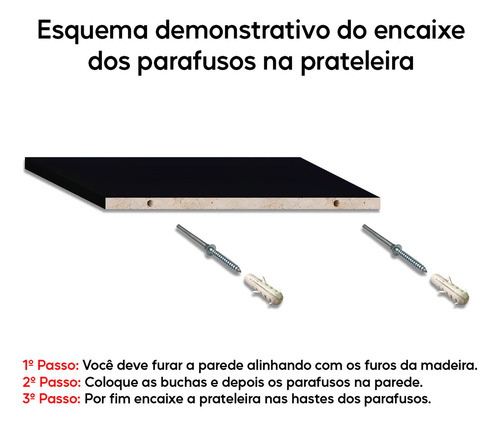 Kit 3 Prateleira Preta Mdf 60x20 Suporte Invisível Decoração