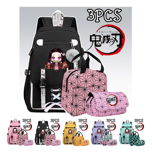 Mochila Demon Slayer Nezuko, Grande, Con Lonchera, Estuche P