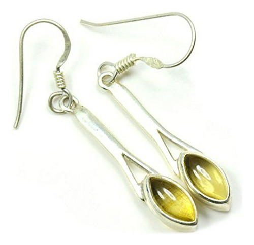 Aretes Anzuelo - Real Citrine Yellow Cabochon 925 Pendientes