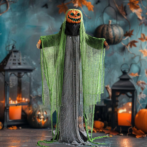 Halloween Pumpkin Head Monster Haunted House Front Door
