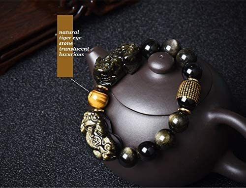 Pulsera Obsidiana Dorada Para Riqueza Feng Shui Pixiu Piyao
