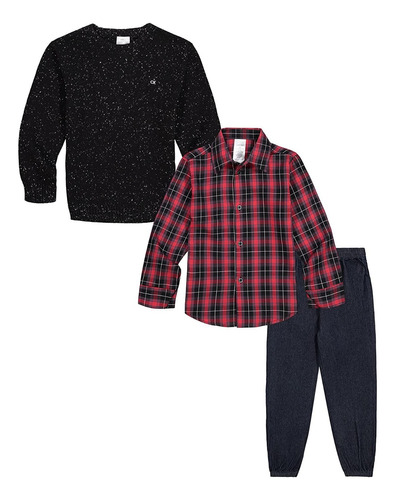 Set 3 Piezas Calvin Klein Niño Camisa Pantalón Talla 4 Nuevo