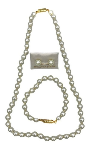 Conjunto Collar Aros Perla De Mallorca Clásica N°8 3 Piezas