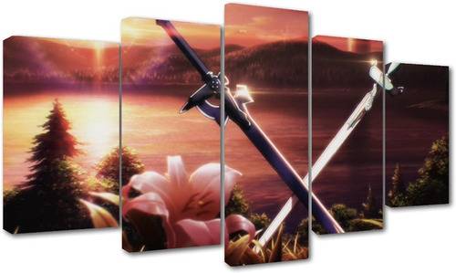 5 Cuadros Canvas Atardecer Espadas Anime Diseño Unico Arte 