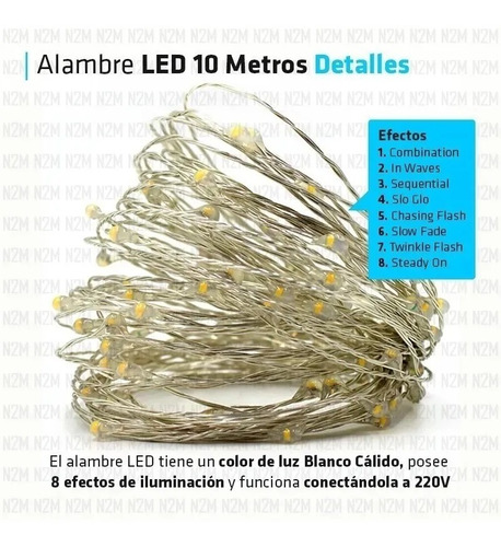 Combo Led Navidad Bc 1 Cortina 3.6m + 1 Alambre 10m Premium
