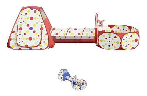 Carpa para niños Genérica Túnel diseño lunares color Rojode Sin personaje con forma de castillo
