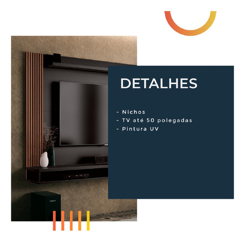 Painel Para TV Até 50 Polegadas Dijon Ripado Com Prateleira Preto / Naturale EDN