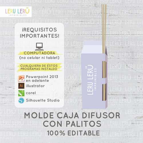 Kit Imprimible Molde Caja Difusor Con Palitos (editable)