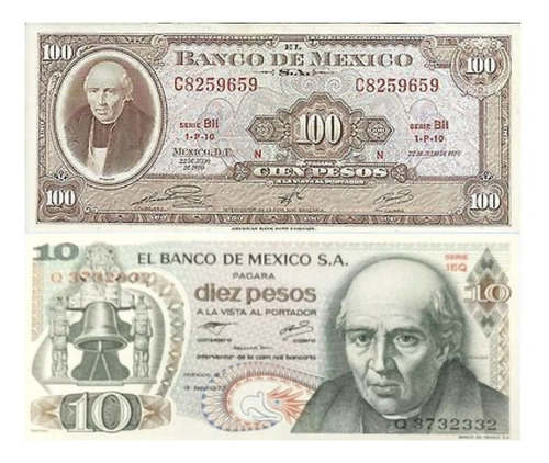 Set Colección De Billetes Antiguos Hidalgo México Historia 