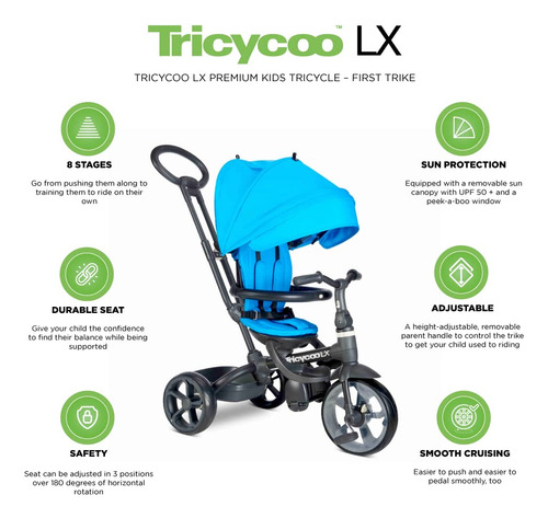 Joovy Trycycoo Lx Premium Kids Tricycle Con 8 Etapas Con Neu