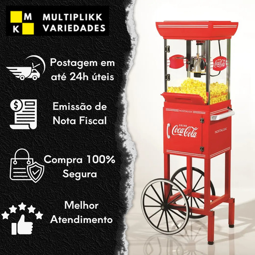 Carrinho De Pipoca Elétrico Coca Cola Vintage Vermelho 110v